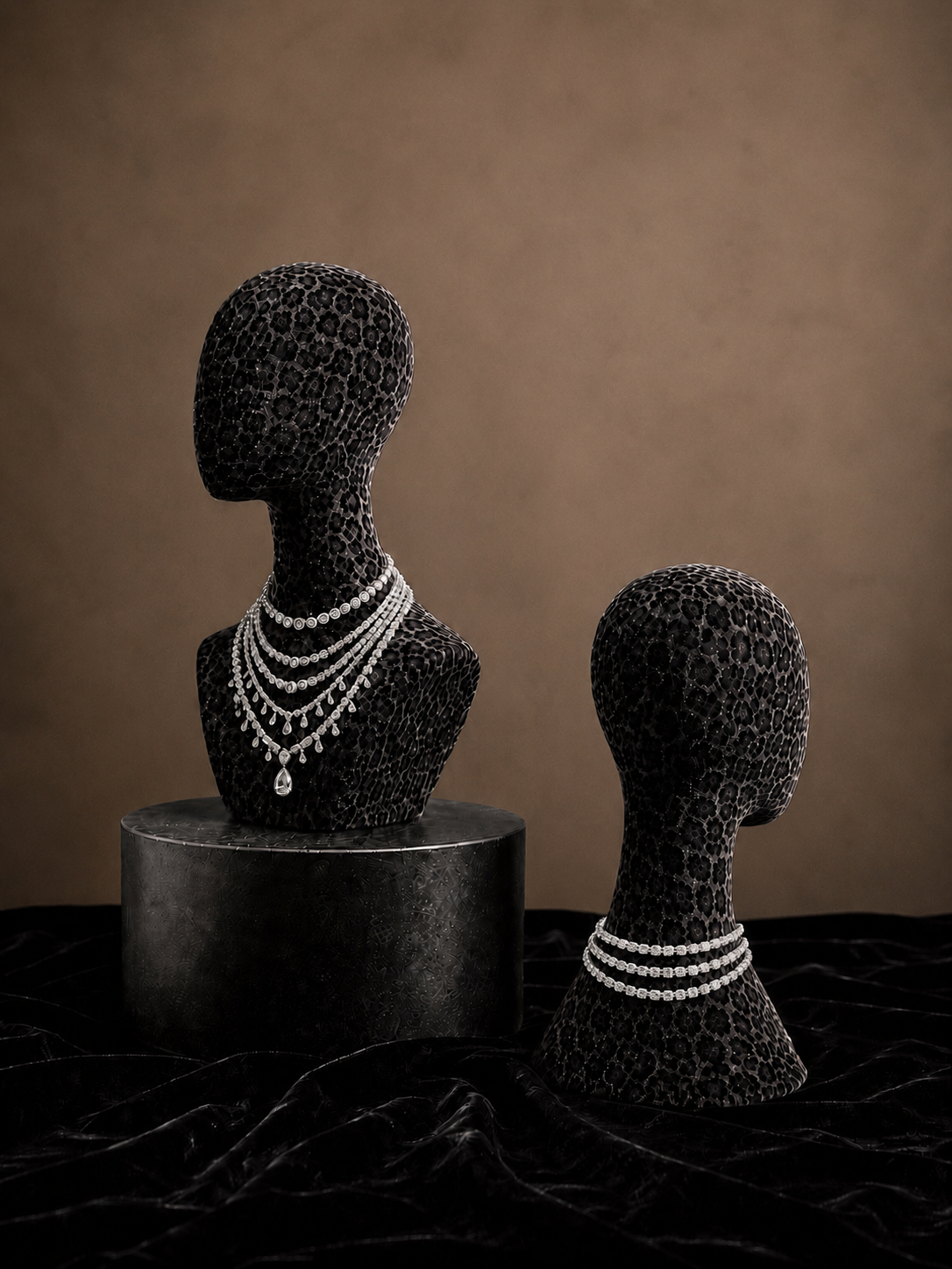 Diamond necklaces on busts